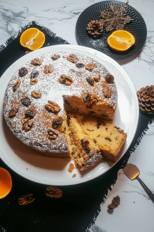 Bizcocho de naranja, nueces y pasas