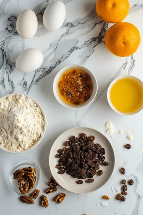 ingredientes Bizcocho de naranja, nueces y pasas